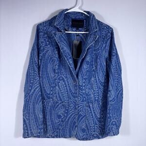 NWT Solitaire Denim Paisley Blazer Distressed Stitching Size Large C2
